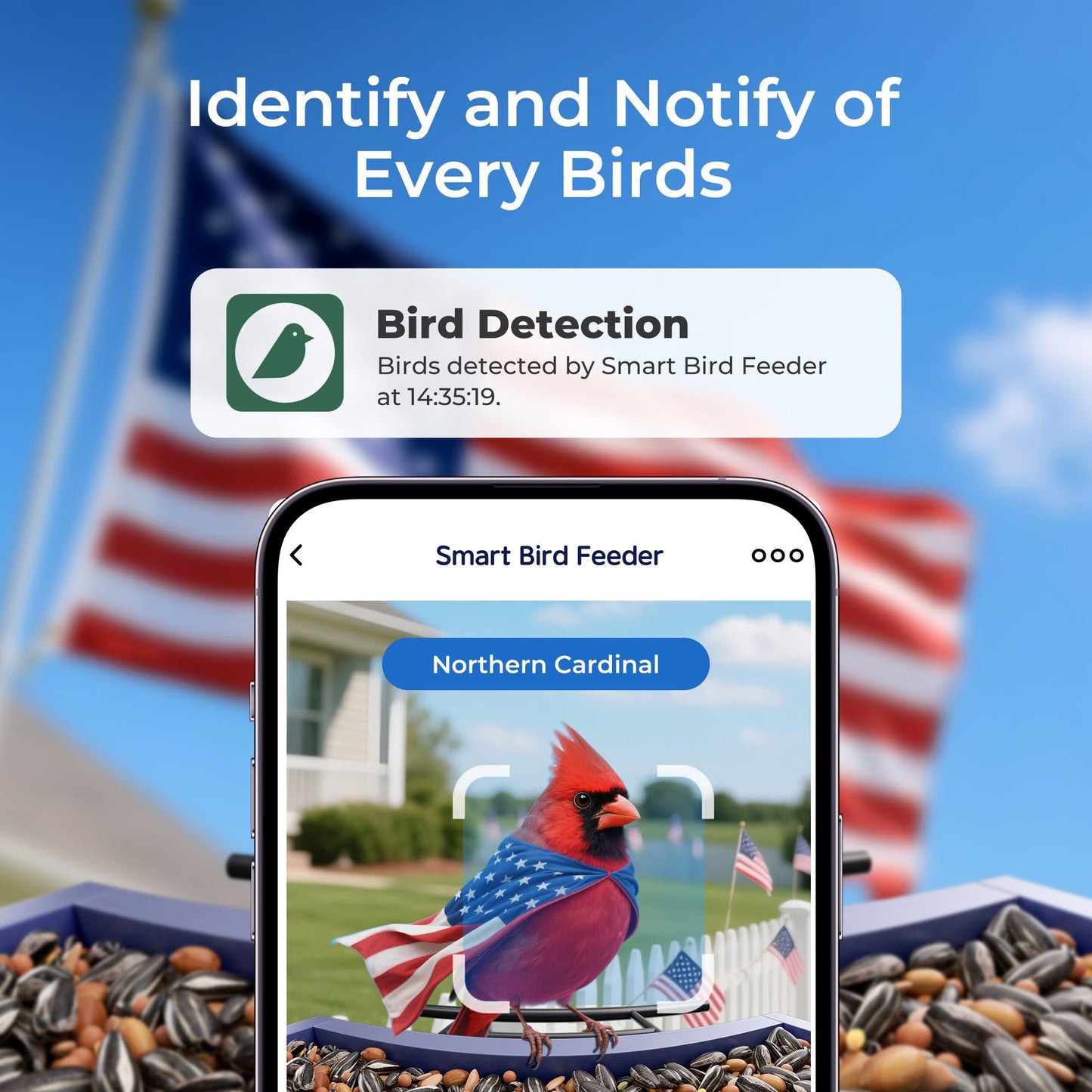 TT Nature National Flag Smart Bird Feeder with Camera