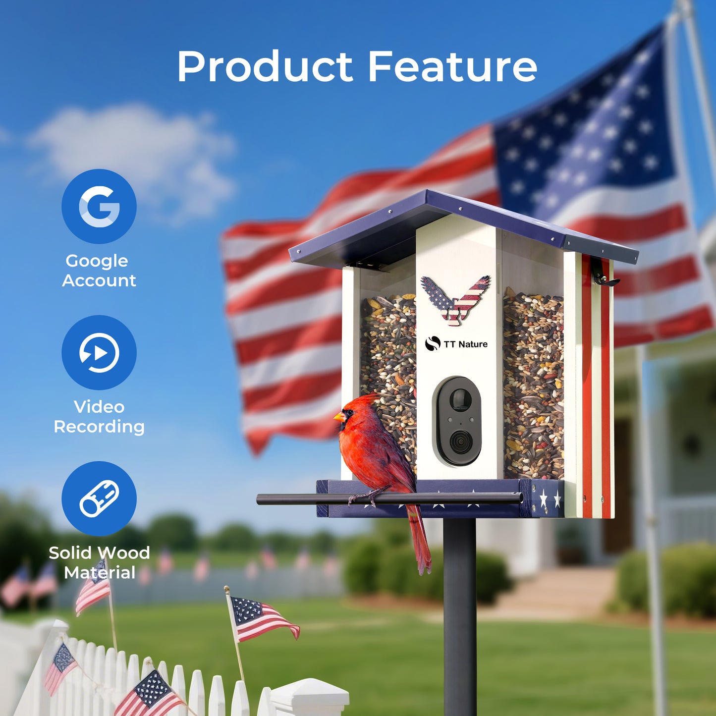TT Nature National Flag Smart Bird Feeder with Camera