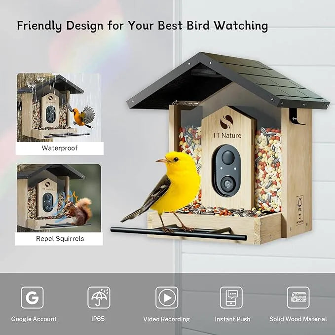 Smart Bird Feeder with Camera, AI Bird ID, 1.5L Capacity