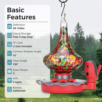 TT Nature Glass Hummingbird Feeder Pro with Camera
