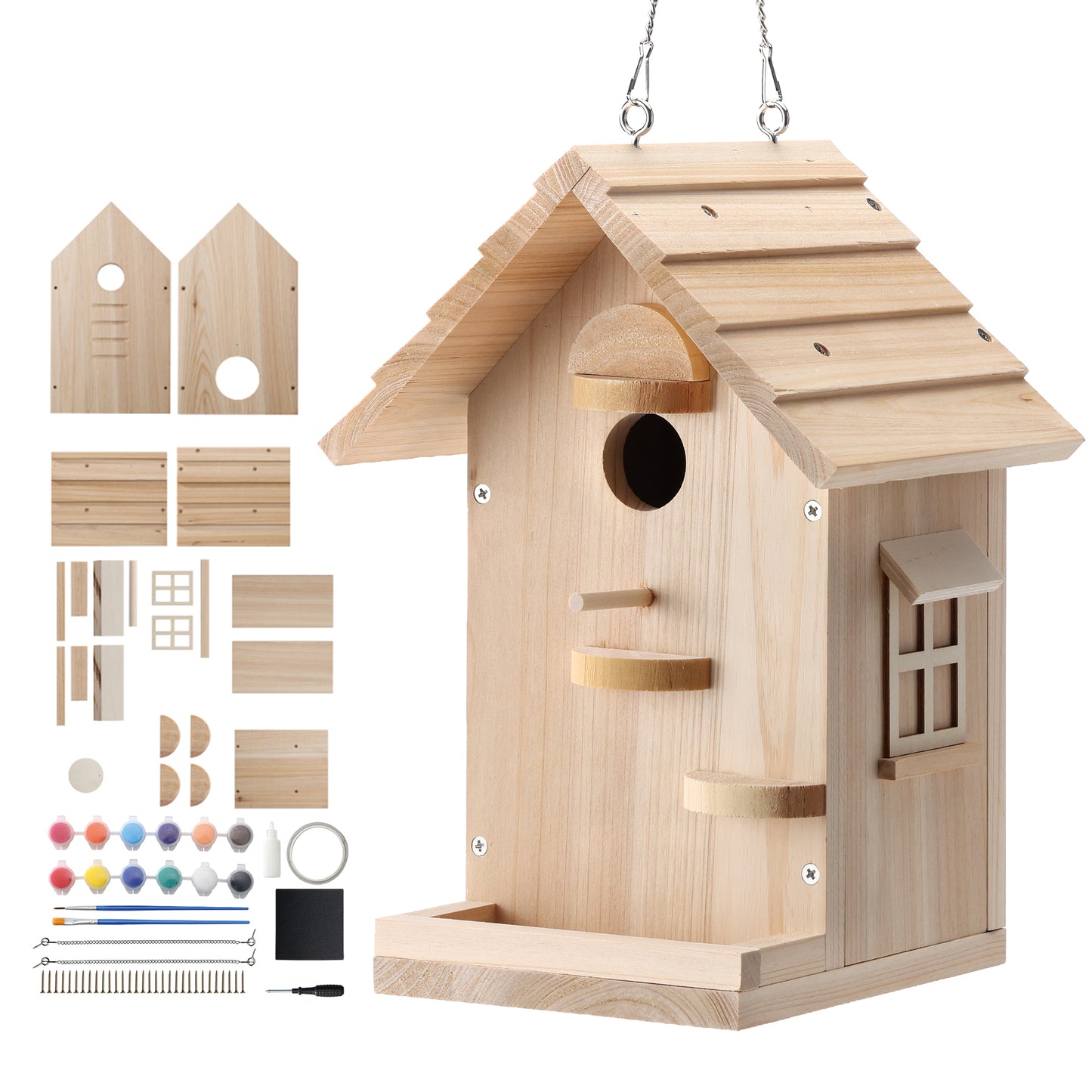 TT Nature Bird Feeders, Bird House Kits for Kids - DIY Wooden Bird House Art Crafts Kit, Build & Paint Your Own Hanging Bird House for Children's Day
