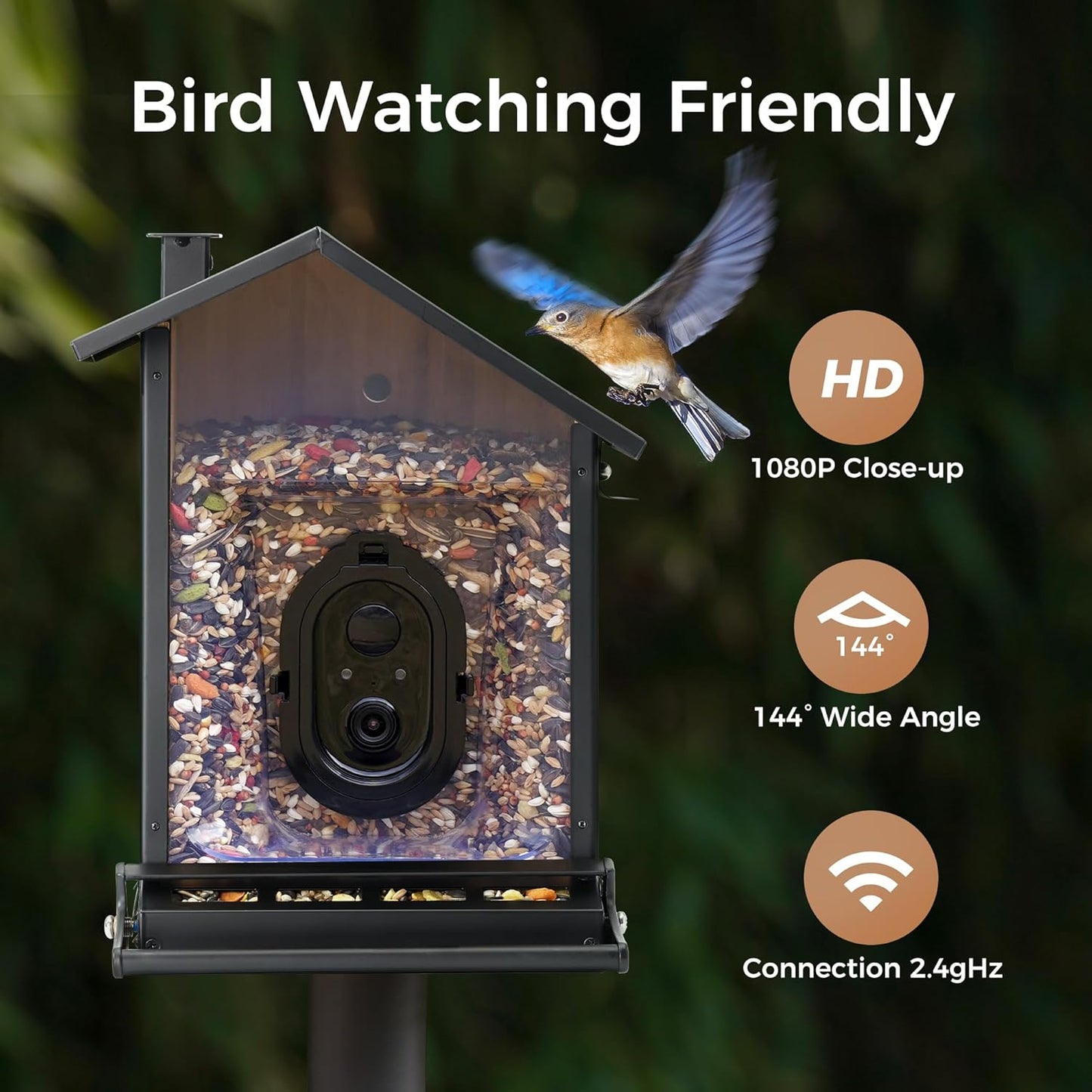 TT Nature Solar Camera Bird Feeder – 2K HD Live Video, AI Bird Recognition & Instant Alerts, Squirrel-Proof, 3.2L Bamboo