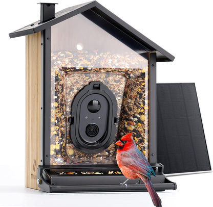 TT Nature Solar Camera Bird Feeder – 2K HD Live Video, AI Bird Recognition & Instant Alerts, Squirrel-Proof, 3.2L Bamboo