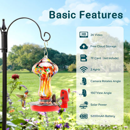 TT Nature Solar Bird Feeder Camera 2K HD, Smart Hummingbird Feeder with AI Bird Identification